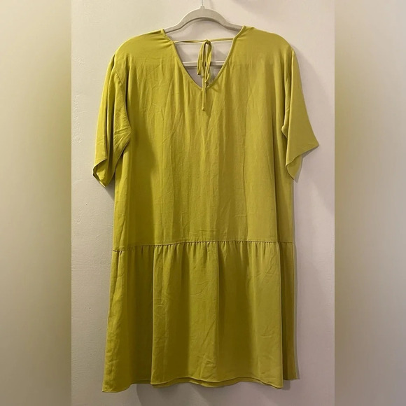 EILEEN FISHER NWOT Petite Drop Waist Tie Back Shirtdress in Yellow - Picture 5 of 9